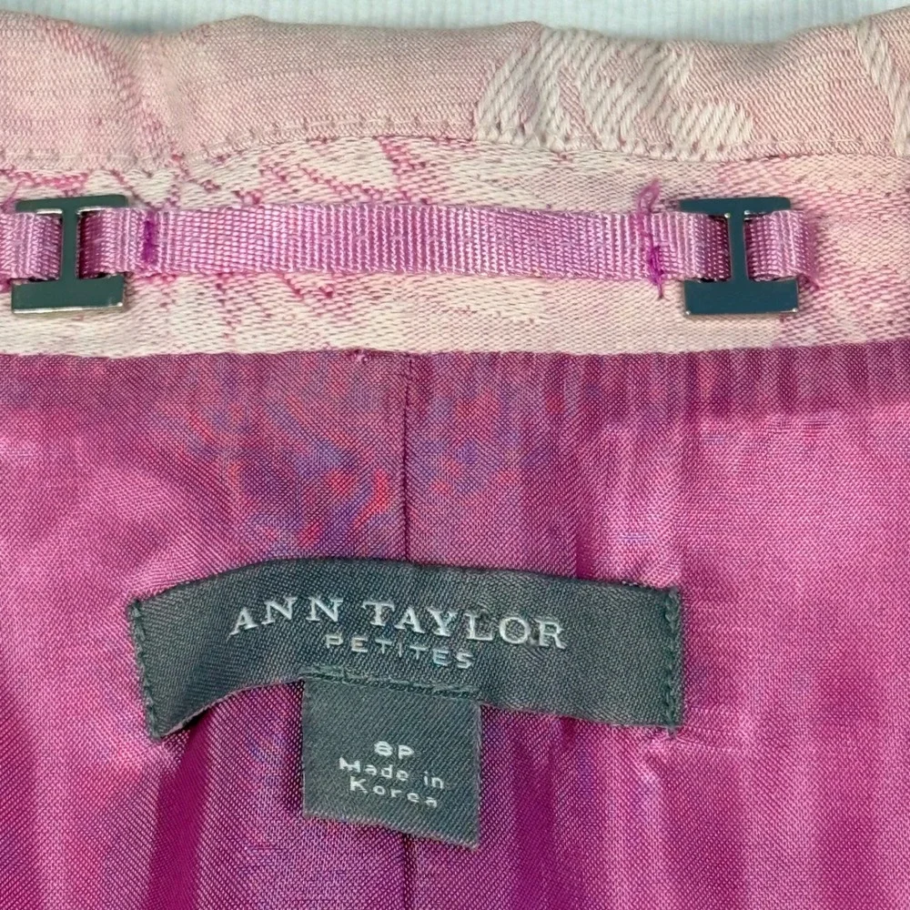 Ann Taylor Petites‎ 8P Pink Floral Jacquard Brocade Linen blend Blazer Easter